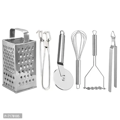 Oc9 Stainless Steel Grater  Pakkad  Pizza Cutter  Egg Whisk  Potato Masher  Roti Chimta for Kitchen Tool Set