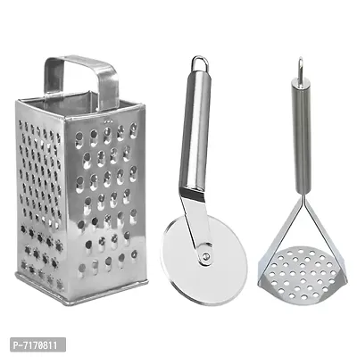 Oc9 Stainless Steel 4 in 1 Grater  Pizza Cutter  Potato Masher for kitchen Tool Set