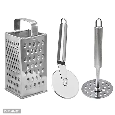 Oc9 Stainless Steel 4 in 1 Grater  Pizza Cutter  Potato Masher for Kitchen Tool set
