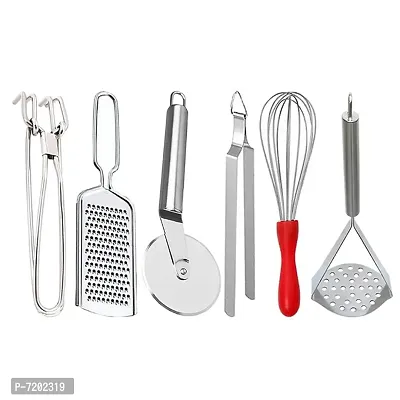 Stainless Steel Pakkad Grater Pizza Cutter Roti Chimta Egg Whisk Potato Masher For Kitchen Tool Set