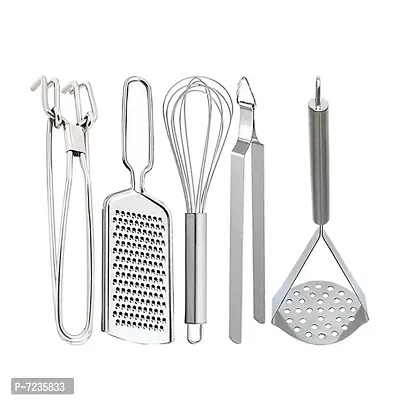 Oc9 Stainless Steel Pakkad  Grater  Egg Whisk  Roti Chimta  Potato Masher for Kitchen Tool Set