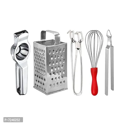 Oc9 Stainless Steel Lemon Squeezer  Grater  Pakkad  Egg Whisk  Roti Chimta for Kitchen Tool Set