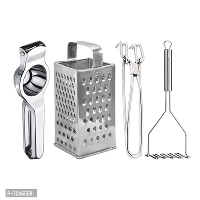 Oc9 Stainless Steel Lemon Squeezer  Grater  Pakkad  Roti Chimta for Kitchen Tool Set