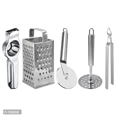 Oc9 Stainless Steel Lemon Squeezer  Grater  Pizza Cutter  Potato Masher  Roti Chimta for Kitchen Tool Set