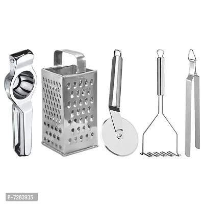 Oc9 Stainless Steel Lemon Squeezer  Grater  Pizza Cutter  Potato Masher  Roti Chimta for Kitchen Tool Set