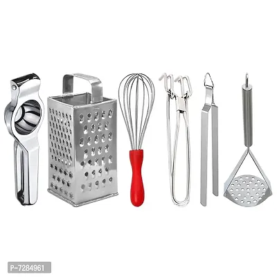 Stainless Steel Lemon Squeezer Grater Egg Whisk Pakkad Roti Chimta Potato Masher For Kitchen Tool Set