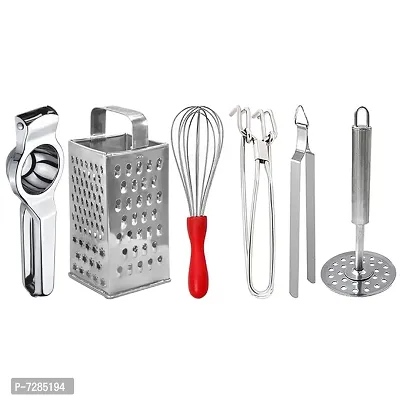 Oc9 Stainless Steel Lemon Squeezer  Grater  Egg Whisk  Pakkad  Roti Chimta  Potato Masher for Kitchen Tool Set