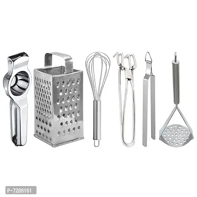 Oc9 Stainless Steel Lemon Squeezer  Grater  Egg Whisk  Pakkad  Roti Chimta  Potato Masher for Kitchen Tool Set