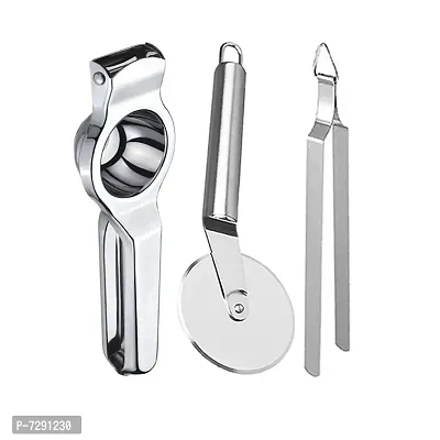 Oc9 Stainless Steel Lemon Squeezer  Pizza Cutter  Roti Chimta for Kitchen Tool Set