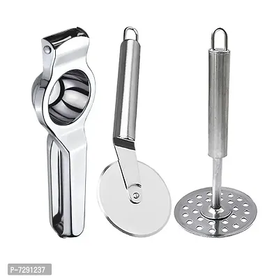 Oc9 Stainless Steel Lemon Squeezer  Pizza Cutter  Potato Masher for Kitchen Tool Set