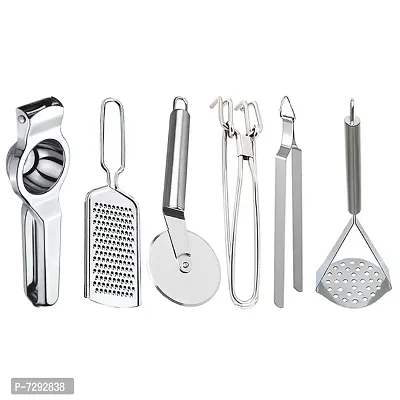 Stainless Steel Lemon Squeezer Grater Pizza Cutter Pakkad Roti Chimta Potato Masher For Kitchen Tool Set