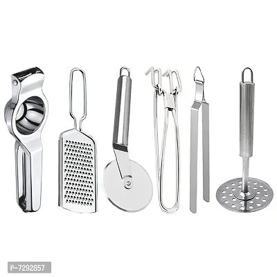 Stainless Steel Lemon Squeezer Grater Pizza Cutter Pakkad Roti Chimta Potato Masher For Kitchen Tool Set