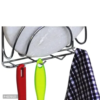 Useful Stainless Steel Plate Stand / Dish Rack Steel-Pack of 2 And Chakla Belan Stand With Hook For Kitchen-thumb2