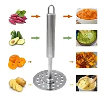 Useful Stainless Steel Kitchen Tools - Set of 7 , 3 Potato Masher, 1 Roti Chimta, 1 Whisk, 1 Pizza Cutter, 1 Grater-thumb3