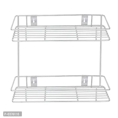 Useful Stainless Steel Corner Shelf / Wall Mounted Rack / Corner Shelf Living Room 9x9x12 Inch Silver-thumb2