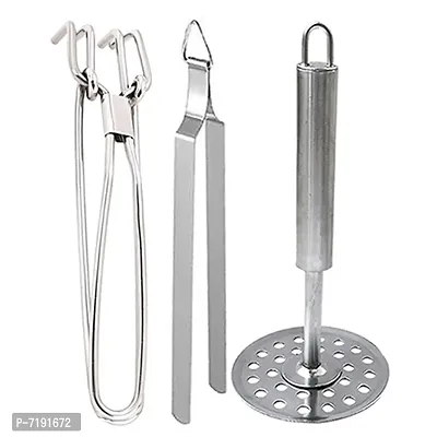 Oc9 Stainless Steel 4 in 1 Grater  Roti Chimta  Potato Masher for Kitchen Tool Set