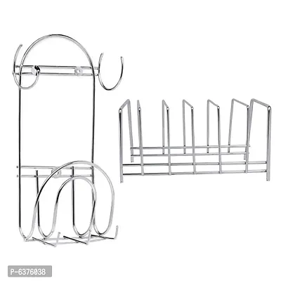Useful Stainless Steel Plate Stand / Dish Rack Steel And Chakla Belan Stand With Hook For Kitchen
