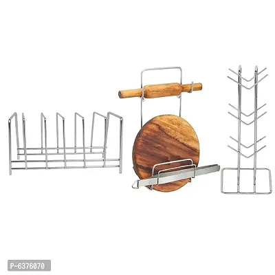 Useful Stainless Steel Plate Stand Dish Rack Steel And Cup Holder Cup Stand And Chakla Belan Stand For Kitchen