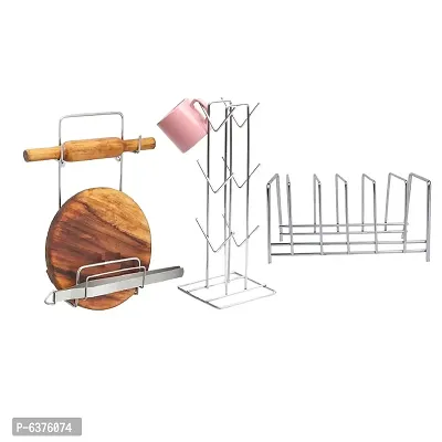 Useful Stainless Steel Plate Stand Dish Rack Steel And Cup Holder Cup Stand And Chakla Belan Stand For Kitchen-thumb0