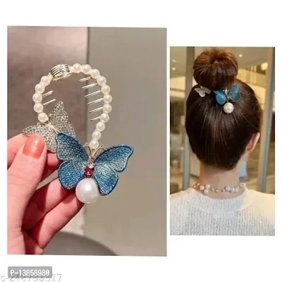 Korean fashionable Embroidered Pearl Hair Clip Butterfly Hairpin Rhinestone Hair Buckle Headdress-thumb0