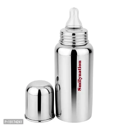 Smilynation Baby 304 Grade Stainless Steel Feeding Bottle 250ml with Silicone Nipple.-thumb0