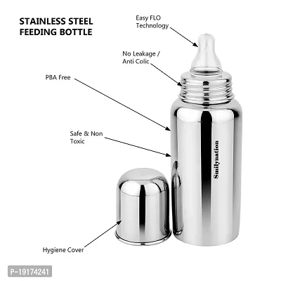 Smilynation Baby 304 Grade Stainless Steel Feeding Bottle 250ml with Silicone Nipple.-thumb2