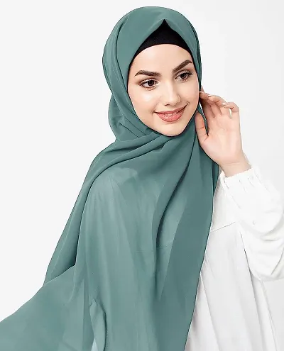 Fancy Georgette Solid Stole For Women With Hijab Cap