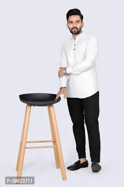 Stylish White Cotton Blend Solid Kurtas For Men-thumb0