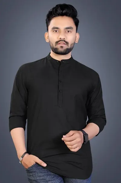 Beautiful Solid Full Sleeve Short Kurta For Men