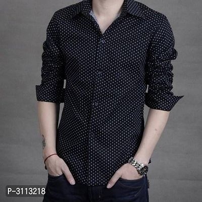 Men's Black Cotton Long Sleeves Printed Slim Fit Casual Shirt-thumb0