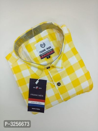 Stylish Yellow Checked Long Sleeves Shirt For Men-thumb0