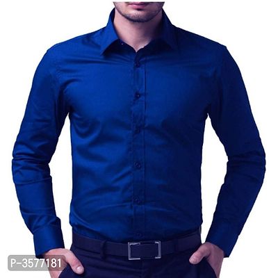 Men's Navy Blue Cotton Solid Long Sleeves Slim Fit Casual Shirt