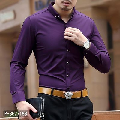 Purple Cotton Solid Casual Shirts For Men