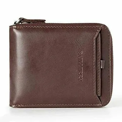 Men Solid Zip Round Leather Wallet