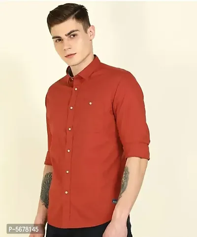 Stylish Cotton Rust Red Solid Long Sleeves Regular Fit Casual Shirt (Pack Of 1 Pcs)