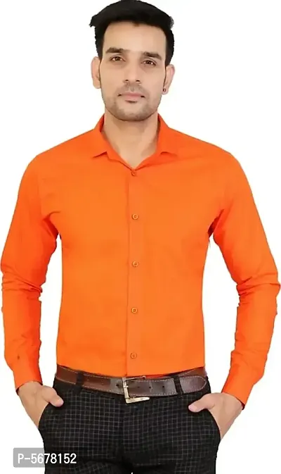 Stylish Cotton Orange Solid Long Sleeves Regular Fit Casual Shirt (Pack Of 1 Pcs)-thumb0