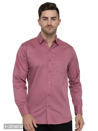 Stylish Pink Cotton Solid Long Sleeves Shirt For Men