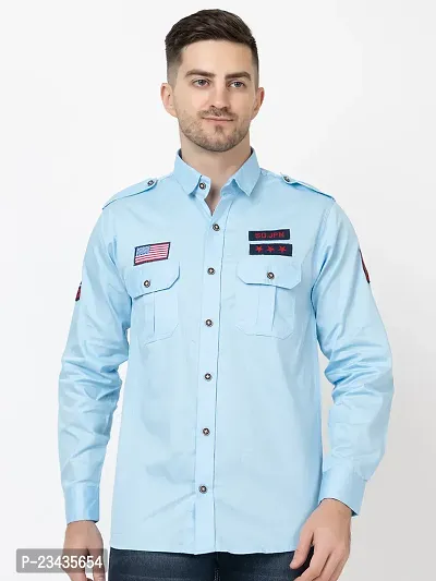 Reliable Blue Cotton Long Sleeves Casual Shirt For Men