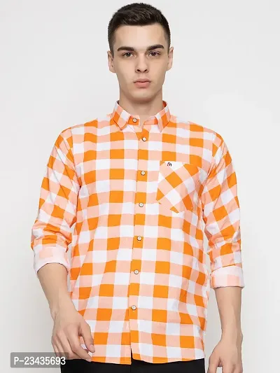 Reliable Orange Cotton Long Sleeves Casual Shirt For Men