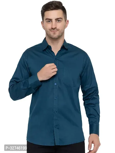 Stylish Blue Cotton Solid Long Sleeves Shirt For Men-thumb0