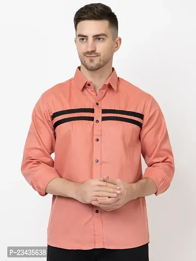 Reliable Peach Cotton Long Sleeves Casual Shirt For Men-thumb0