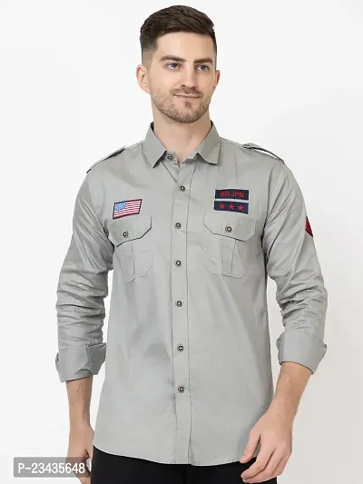 Reliable Grey Cotton Long Sleeves Casual Shirt For Men