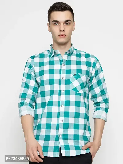 Reliable Green Cotton Long Sleeves Casual Shirt For Men