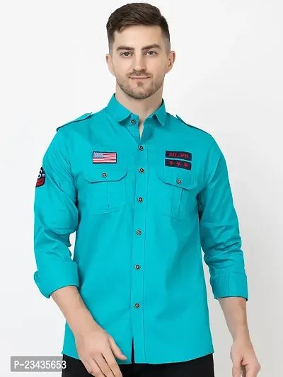 Reliable Green Cotton Long Sleeves Casual Shirt For Men-thumb0