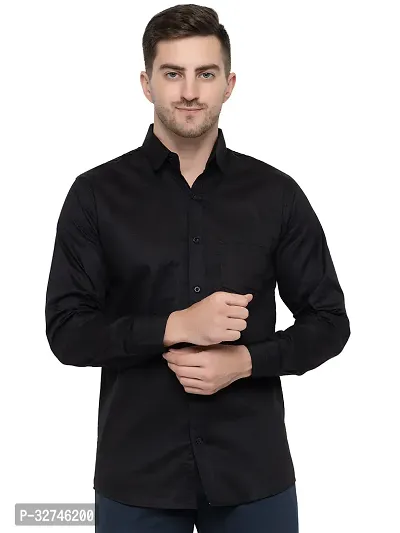 Stylish Black Cotton Solid Long Sleeves Shirt For Men