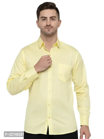 Stylish Yellow Cotton Solid Long Sleeves Shirt For Men-thumb0