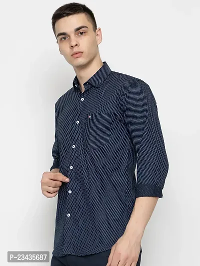 Reliable Navy Blue Cotton Long Sleeves Casual Shirt For Men-thumb2
