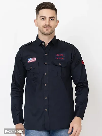 Reliable Navy Blue Cotton Long Sleeves Casual Shirt For Men