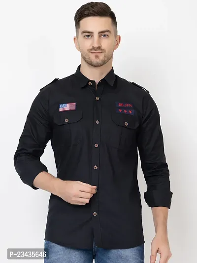 Stylish Black Solid Long Sleeves Shirt For Men-thumb0