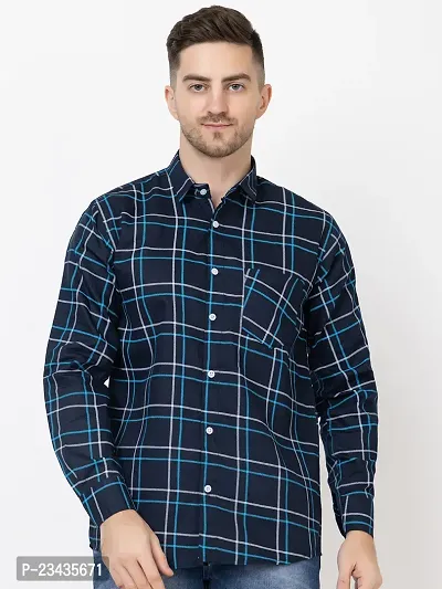 Reliable Navy Blue Cotton Long Sleeves Casual Shirt For Men-thumb0